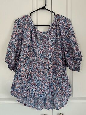 GAP Blue and Pink Ruffled 3/4 Sleeve Blouse